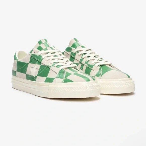 RARE‼️ Unisex NIB CONVERSE One Star OX Sneakers in White/Green Check, M10.5/W12 - Picture 1 of 12